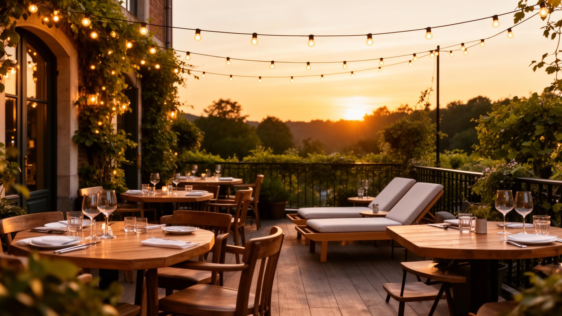 Terras bij zonsondergang